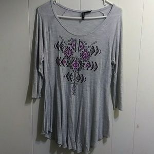 Gray Medium Blouse with Aztec Design